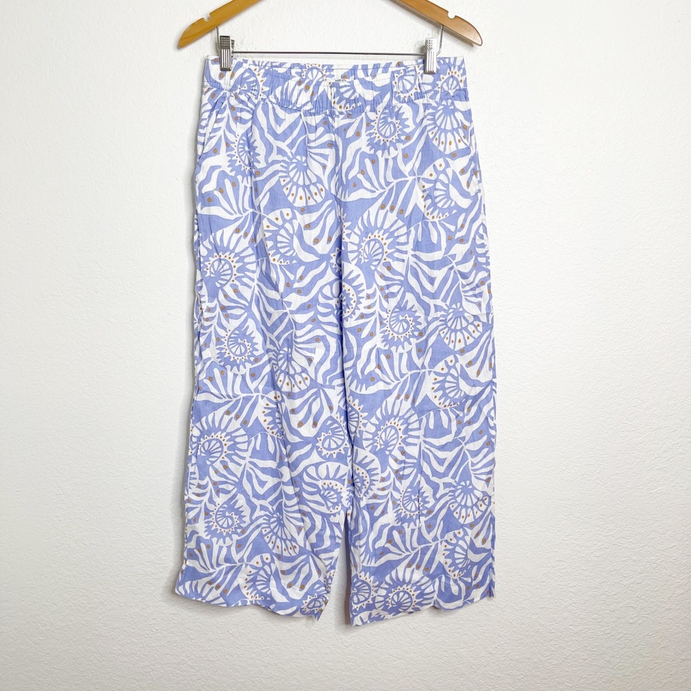 Nicole Miller New York Womens Blue White 100% Linen Wide Leg Pants Size M
